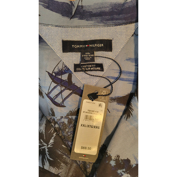 Tommy Hilfiger Mens XXL Blue Palm Tree Print Short Sleeve Button Up Shirt - Picture 6 of 8